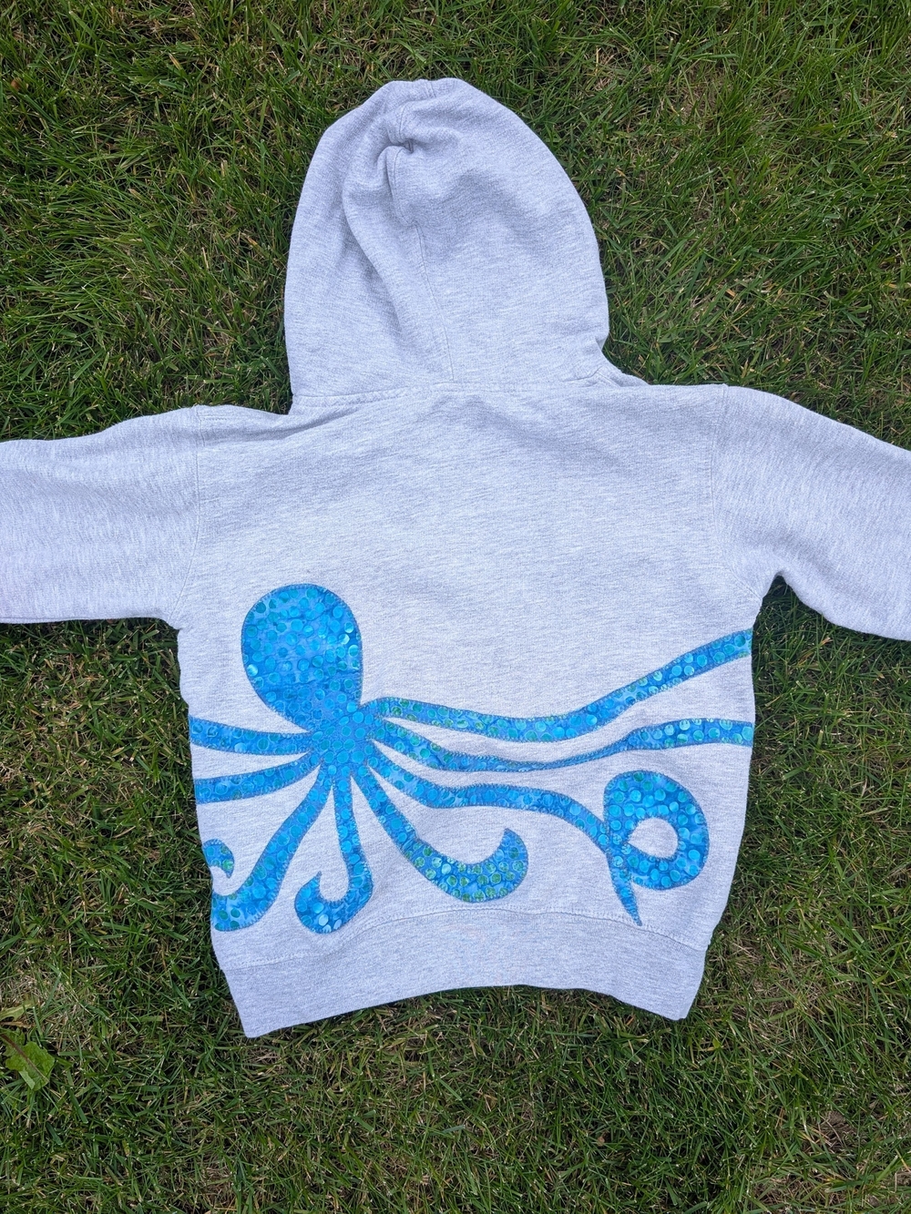 Kids Light Gray Hoodie with Blue Octopus Design